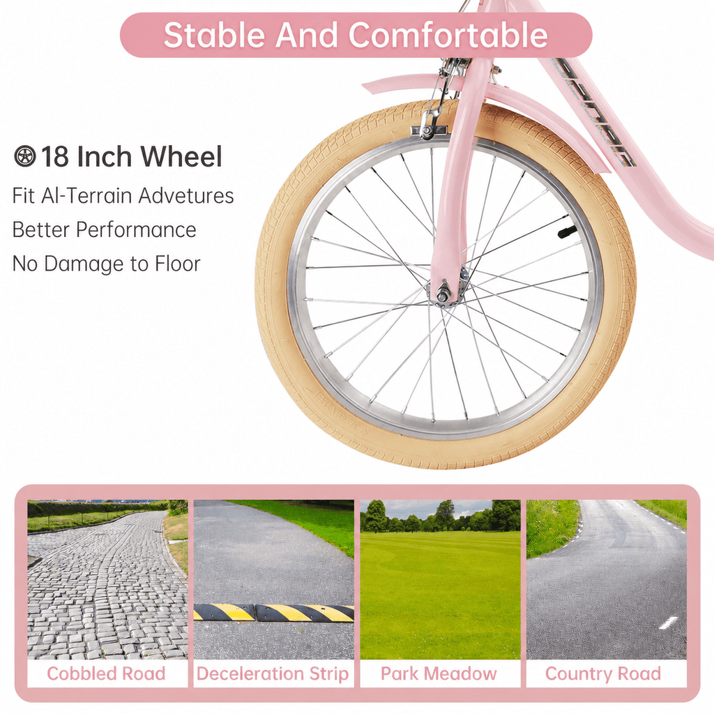 18 Inch Kids Bike with Removable Training Wheels, Adjustable Seat, Steel Frame & Dual Brake, Kids Bicycle for 6-10 Years Old Toddler Girls Boys