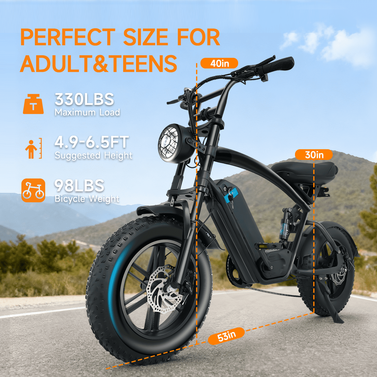 1500W Peak Electric Bike for Adults, 30MPH Electric Bike, 16 Fat Tire E-Mountain Bikes, Dual Suspension Ebike, Removable 48V 13Ah Battery, 7-Speed, UL 2849