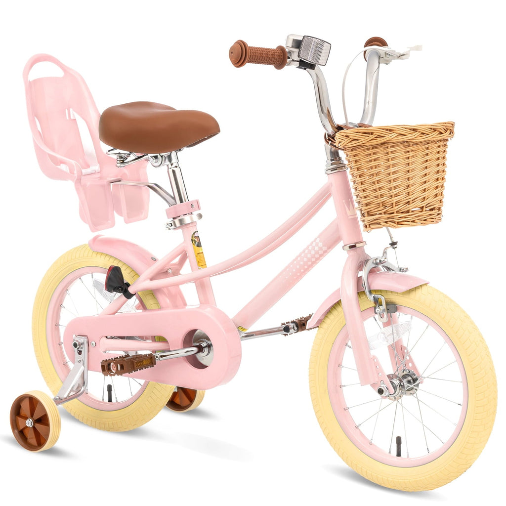 KORIMEFA Girl Bike for Toddlers and Kids Ages 3-6 Years Old, 12 inch Kids Bike with Training Wheels & Basket, 12 in Girl Bicycle with Handbrake & Kickstand