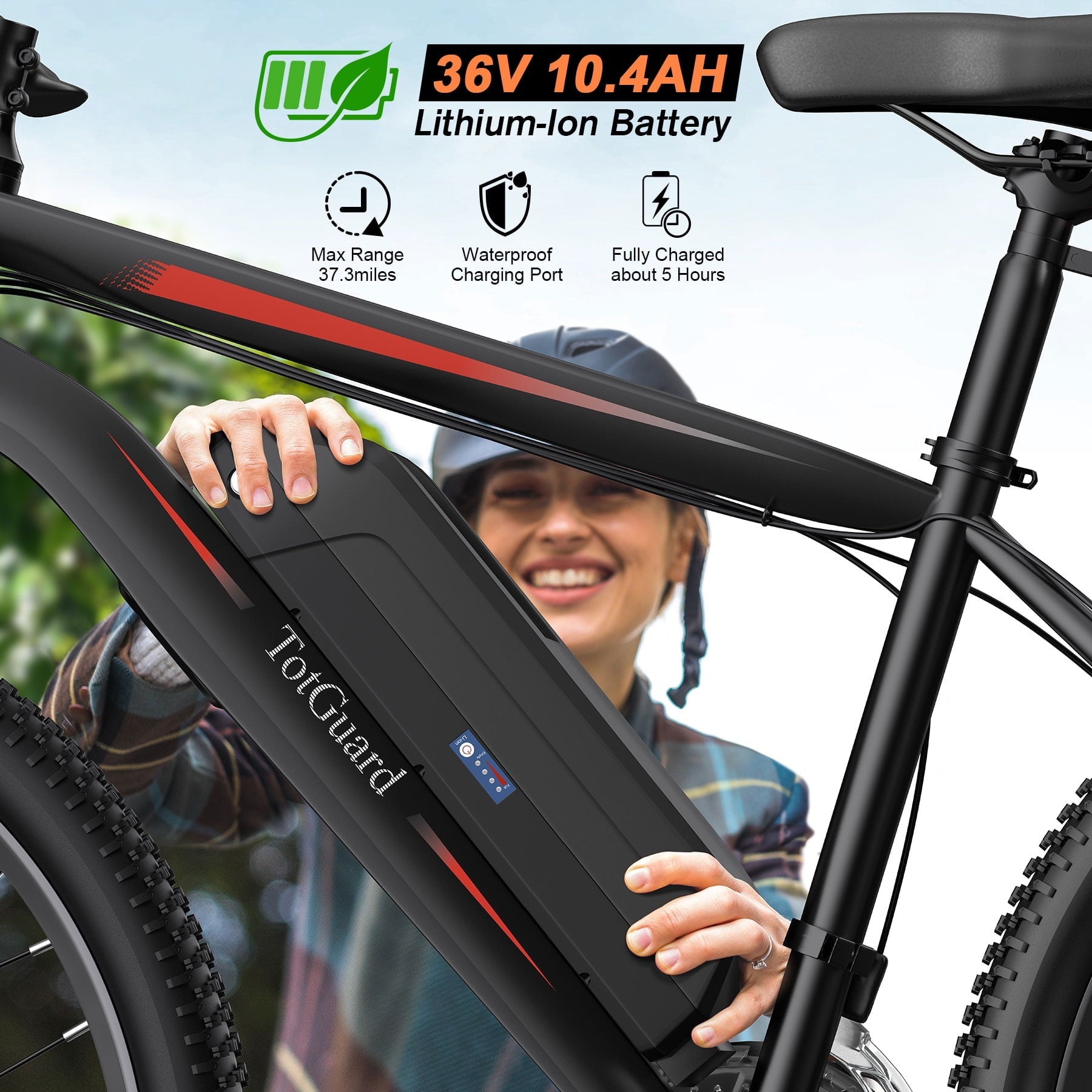 TotGuard Electric Bike for Adults, 26 Ebike 350W Adult Electric Bicycles, Electric Mountain Bike with 36V 10.4Ah Battery, Suspension Fork, Shimano 21 Speed Gears