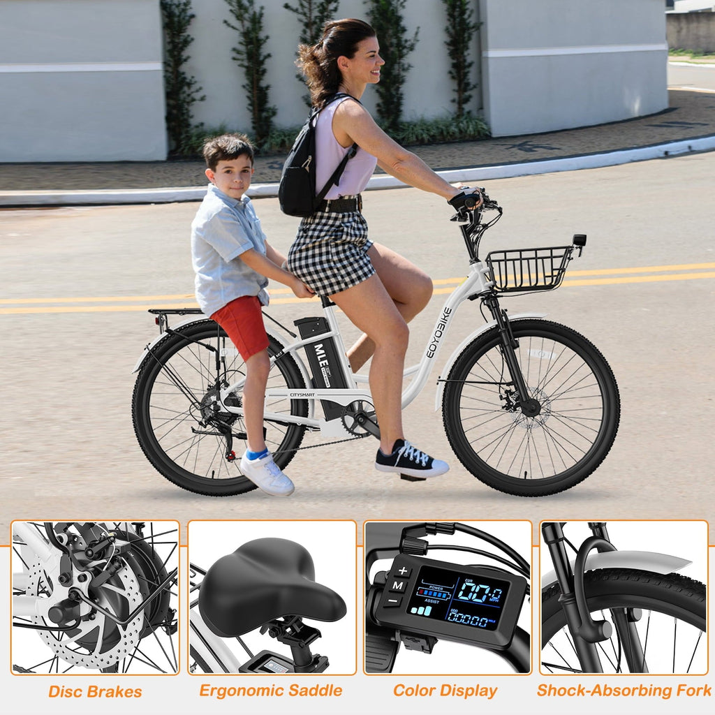 MOONCOOL Electric Bicycle for Adults 350W , 7-Speed Ebike with 36V 10.4Ah Removable Battery . 40 Miles Range , 20 mph Electric Commuter Bike for Women Men