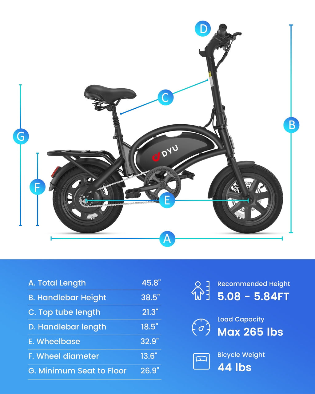 DYU D3F Electric Bike Peak 500W 36V, 14 Mini Ebike for City Commuter, Folding Electric Bicycle for Adult, UL2849