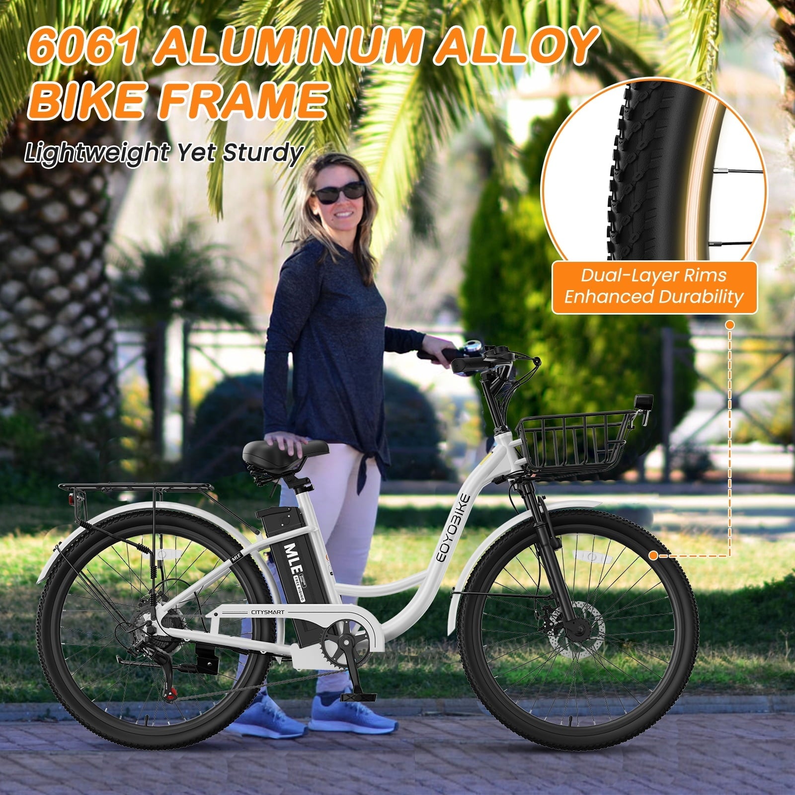 MOONCOOL Electric Bicycle for Adults 350W , 7-Speed Ebike with 36V 10.4Ah Removable Battery . 40 Miles Range , 20 mph Electric Commuter Bike for Women Men