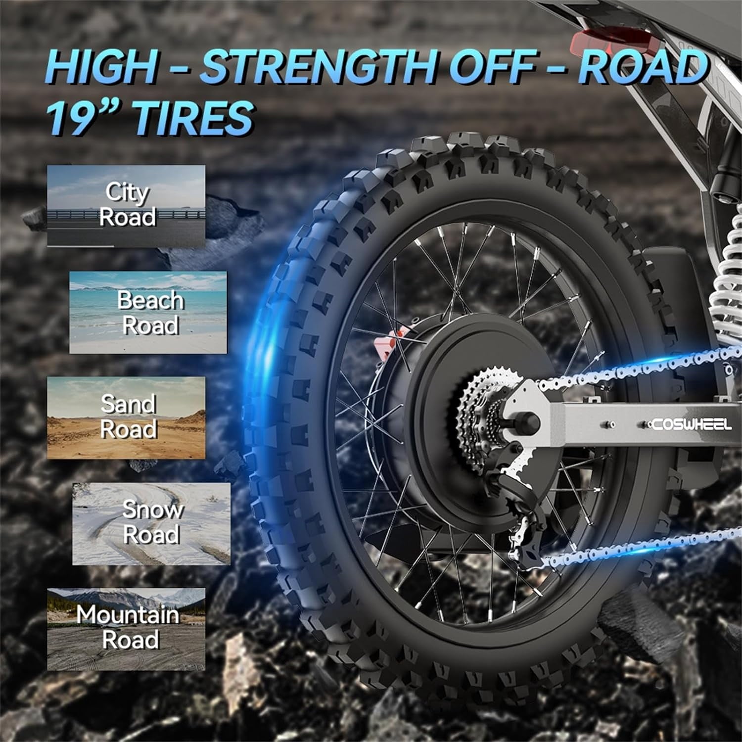 Electric Bike for Adult,Electric Mountain Bike,Coswheel R19 Ebike with 6000W Peak Motor,50 Mph Speed,72V 40AH Battery,Hydraulic Brakes & Full Shock Absorption,Electric Dirt Bike for Outdoor Adventure