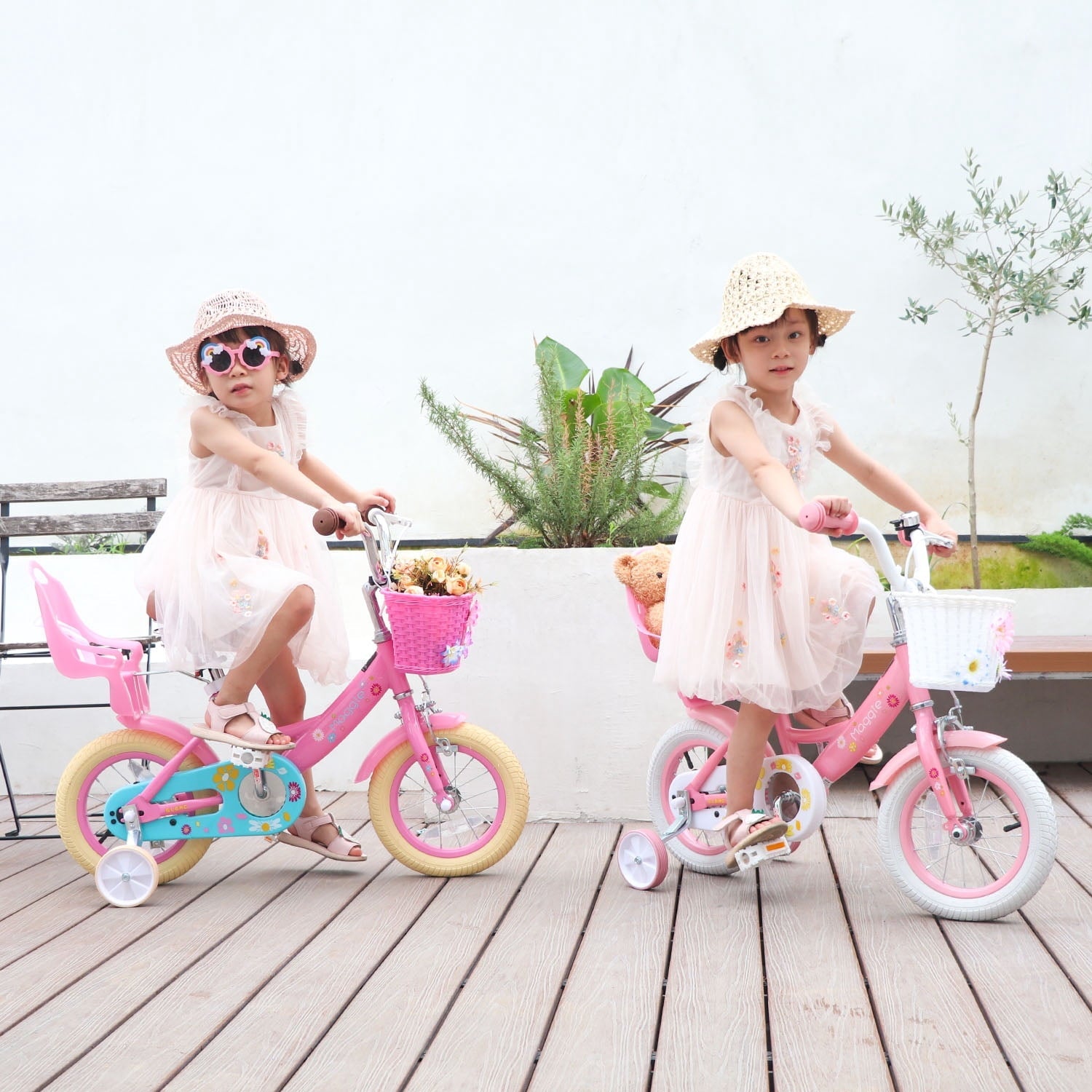 Glerc Maggie 14 inch Kids Girls Bike for Ages 3-5 Years Old Children, Princess Style Kids Bicycle with Doll-Seat & Basket & Training Wheels, Pink