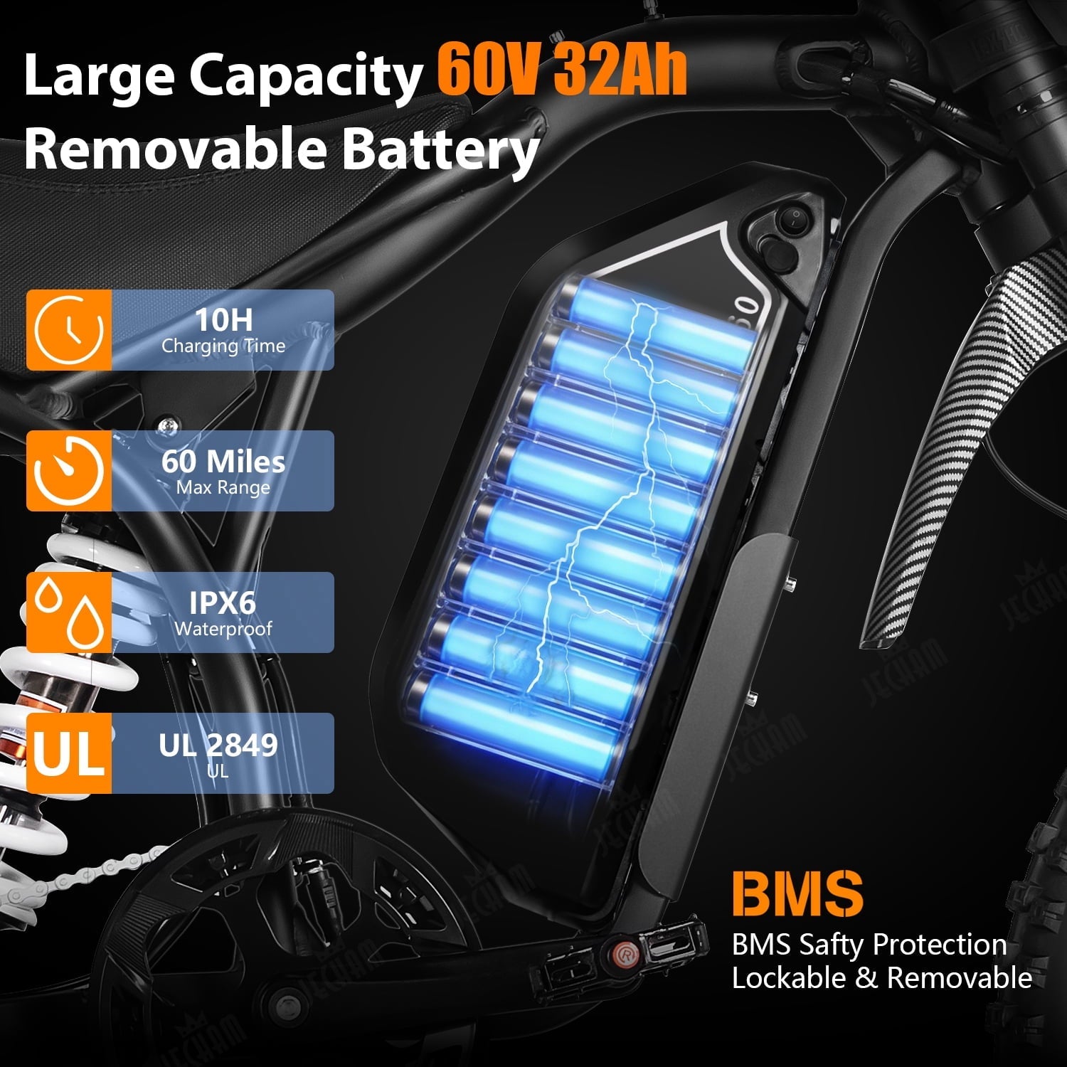 JECHAM QF200 PRO Electric Dirt Bike, 3000W, 60V 32Ah, 60-90 Miles Range, 47+ MPH, 19 Puncture-Resistant Tires, Full Suspension, Hydraulic Brakes, NFC Anti-Theft, UL2849