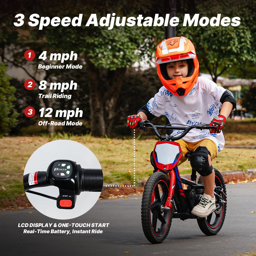 RFN Kids 24V Electric Balance Bike – 170W Motor, 2-Speed Mode, 12 Off Road Electric Dirt Bike, Safe Starter Ebike for Ages 3+