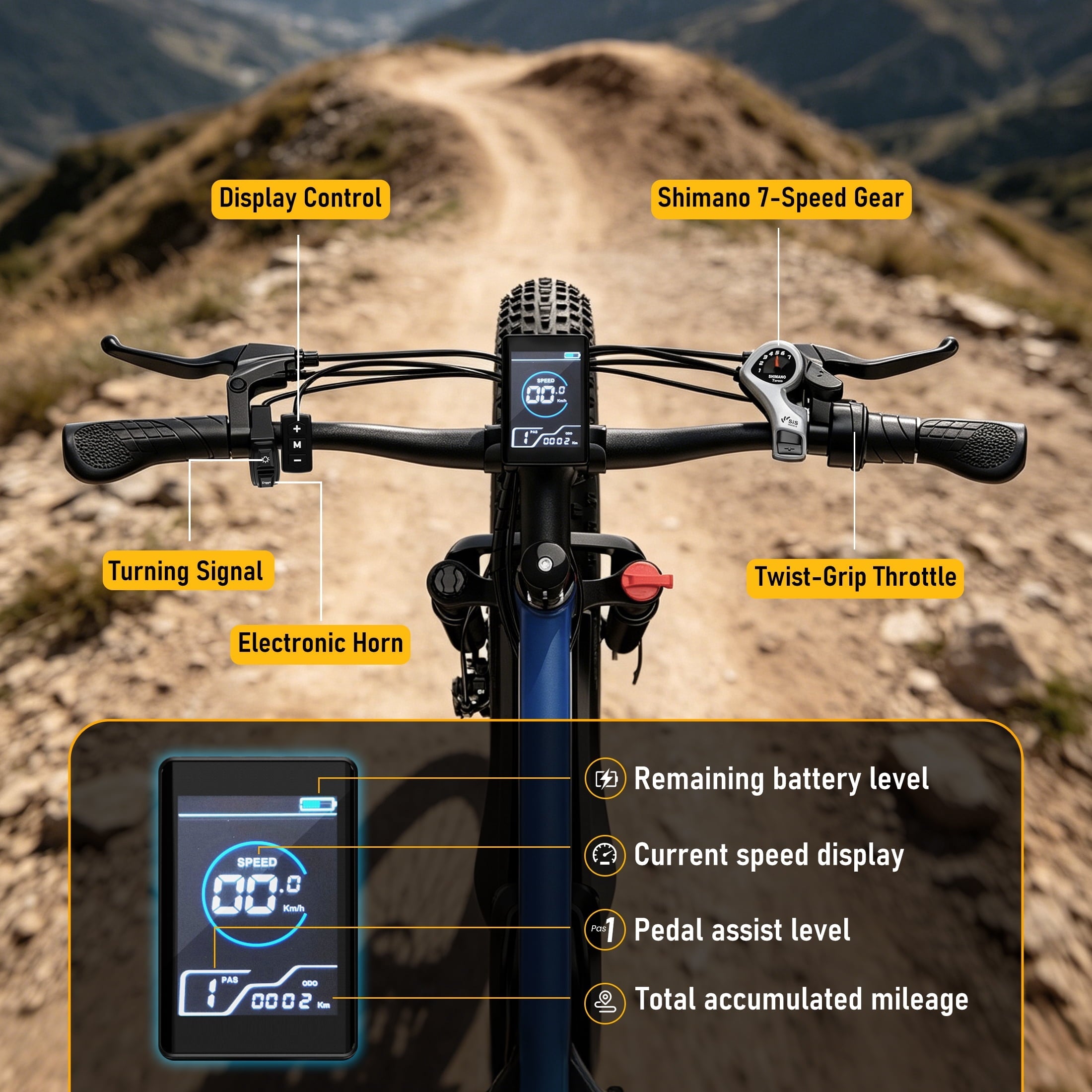 AMYET EB26 Electric Bike for Adults, Peak 1500W 48V 15Ah, 26 Fat Tire Ebike, E-Mountain Bicycle, UL2849