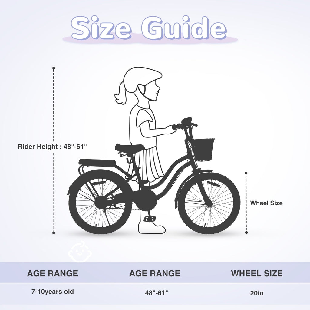 20 inch Girls Bike for 7-10 Years Old Kids, SHINPT Kids Bicycle with Basket & Lightweight, Comfortable City Bikes with Rear Rack and Basket, Pink