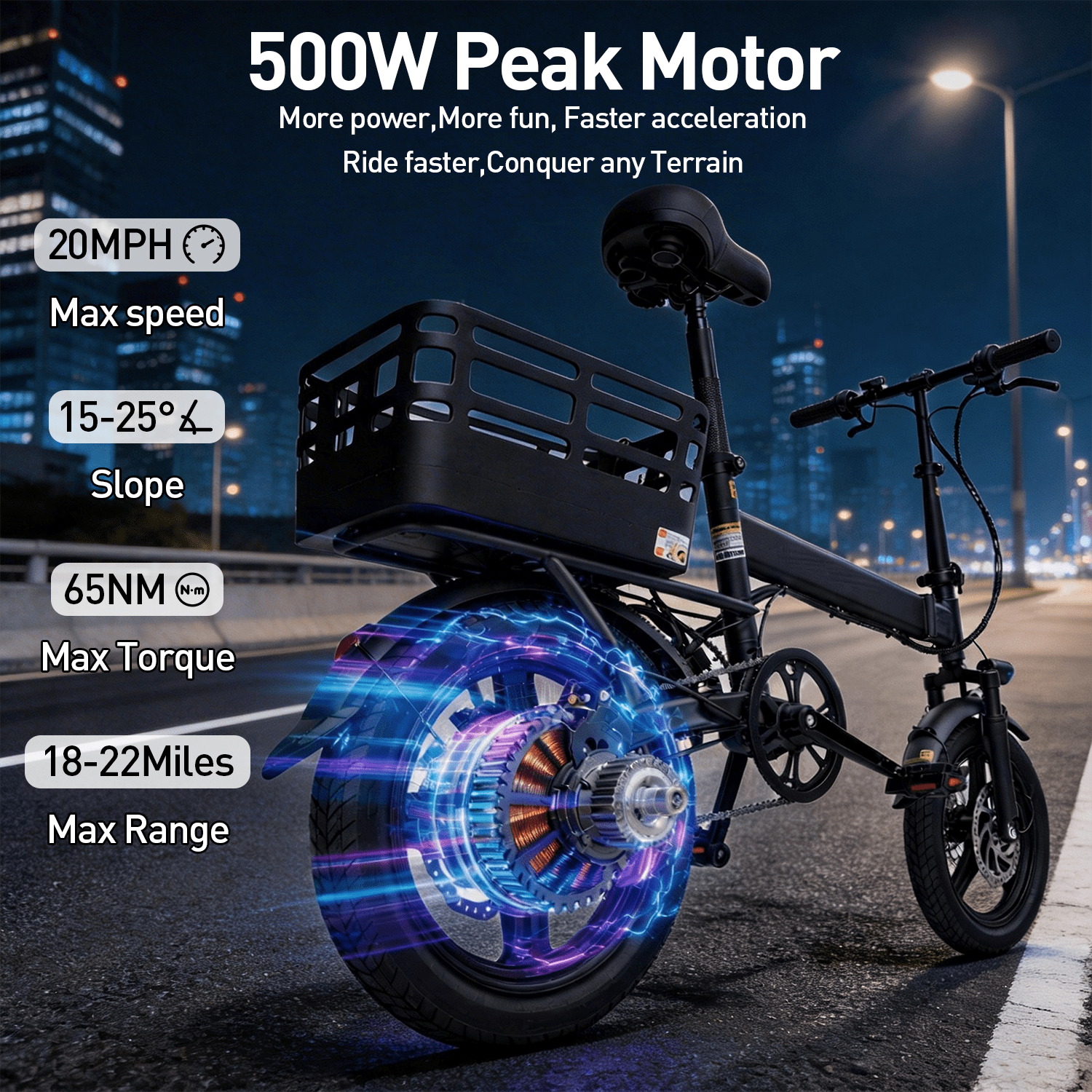 BroPath Electric Bike for Adults, Ebike, Electric Bicycle with 576WH Removable Battery,14 Folding Ebike, 21MPH,20+ Miles(MAX),500W High Motor,Multi-Shock Absorption,Commuting Mini E Bikes,UL2849