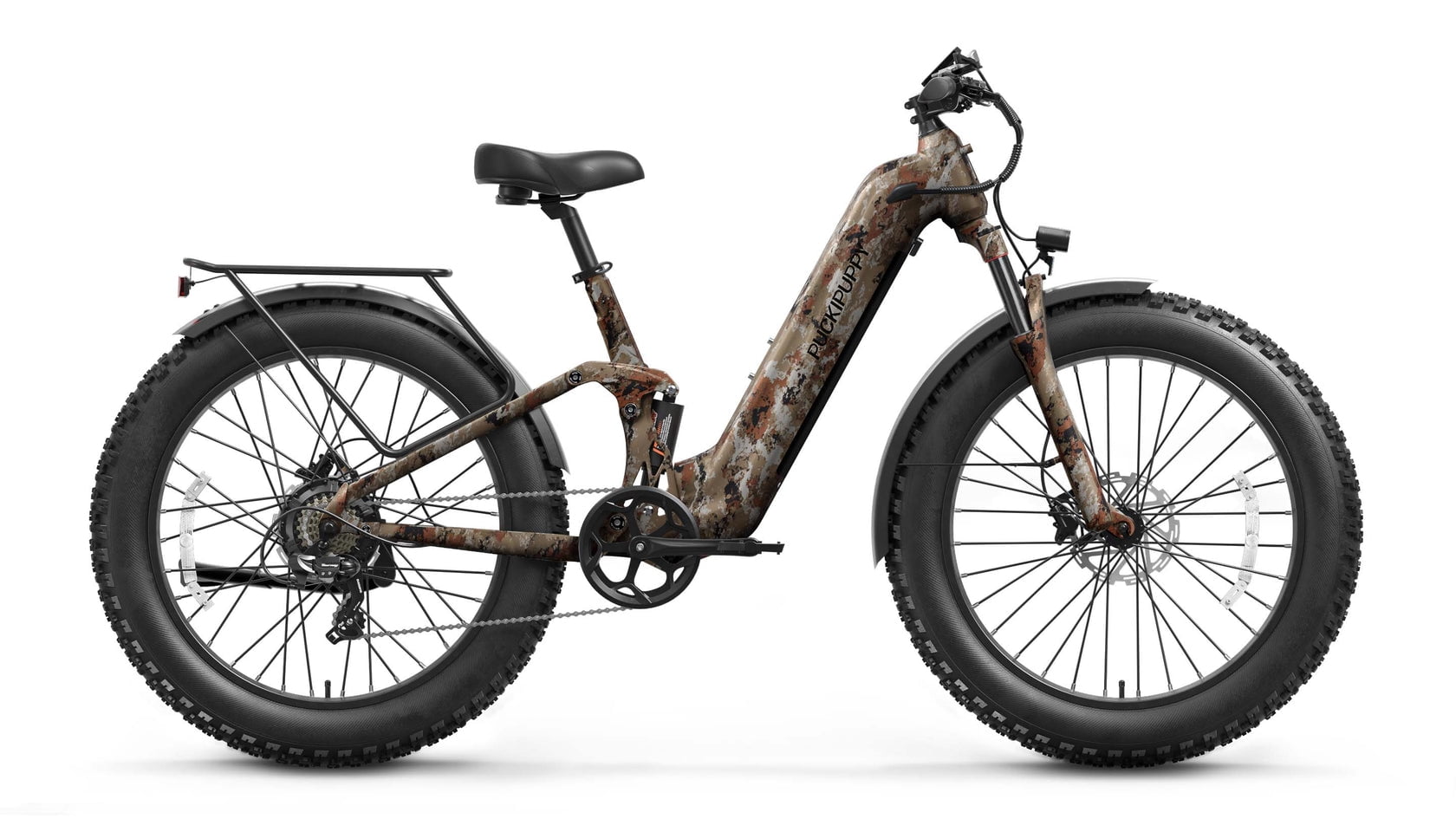 PUCKIPUPPY Electric Bikes for Adults 26 Step-Thru Ebikes 960W Peak Motor 80Miles Range 28mph Max Speed 48V 20AH Battery Full Suspension Fat Tire Mountain E Bike 7 Speed, Comply with UL2849 By SGS