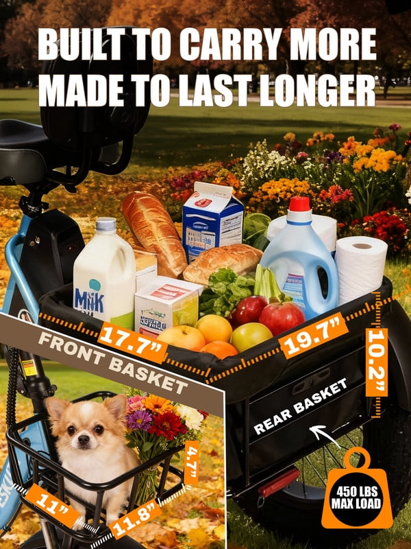 ESKUTE T300 Pro Electric Tricycle for Adults, E Trike, 1200W Peak Motor, 998.4Wh Battery, 20 x 4.0 Fat Tires, Foldable 3 Wheel Electric Bike, Stable Ride for Seniors & Parents Black, UL2849