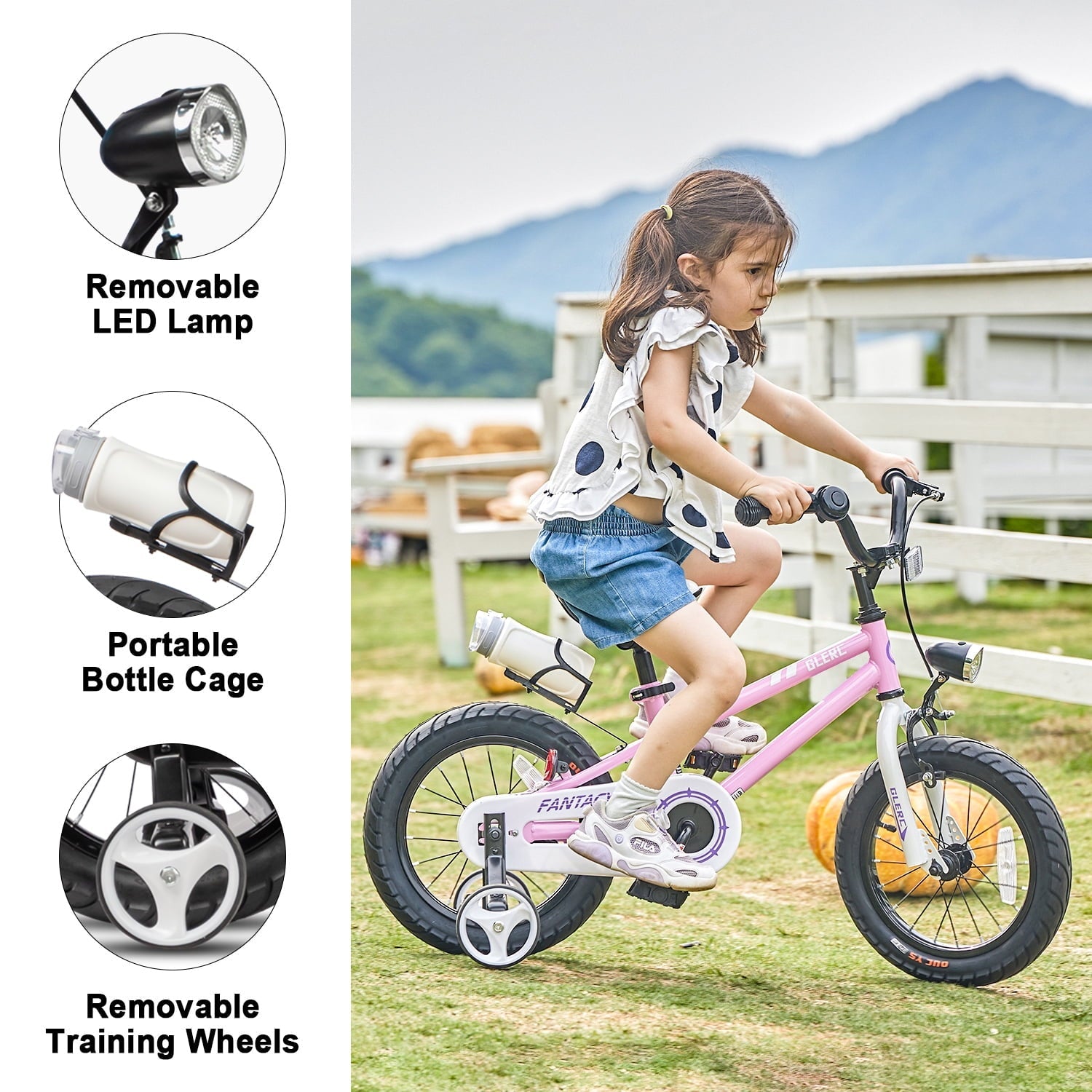 Glerc 14 inch Kids Bike for Child 3-5 Year old Boys Girls with Water Bottle Holder & Headlight & Training Wheels, Black
