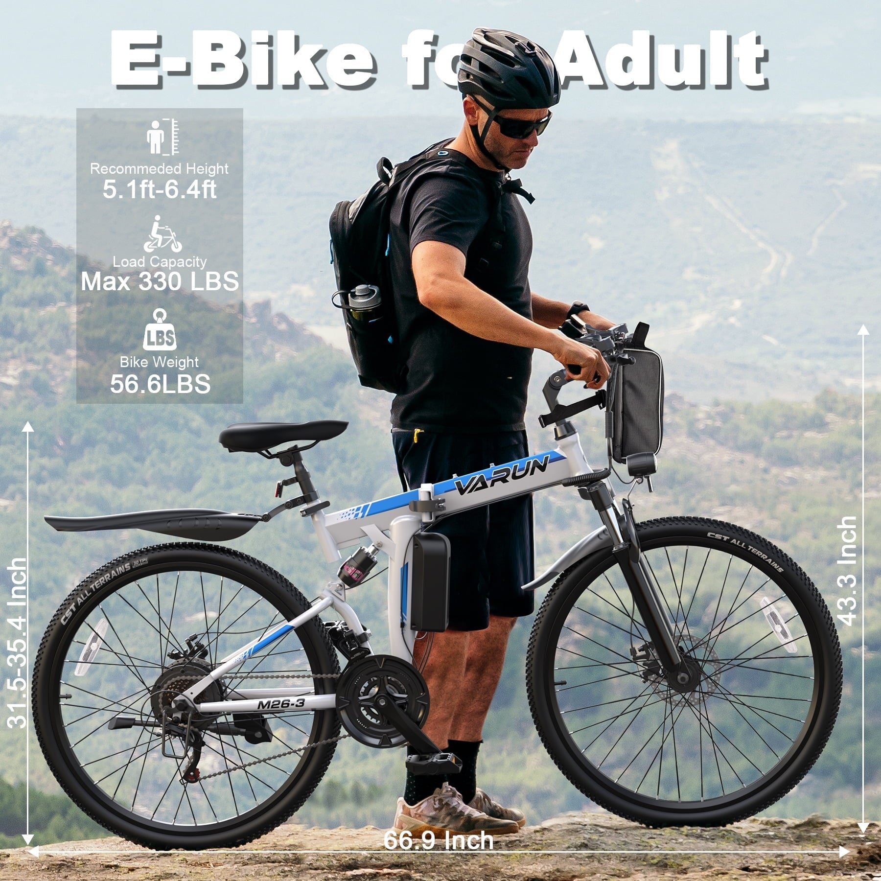 VARUN Electric Bike, 26 Foldable Ebike, Peak 750W Motor, 48V 374.4Wh Battery, up to 20+mph 50 Miles, 7 Speeds with Bike Pump, Phone Holder & Bike Lock & Rear Light, E Bike for Adult, UL2849(Black)