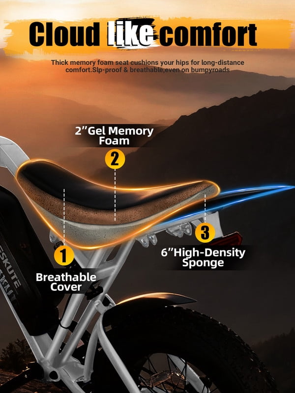 ESKUTE Electric Bike for Adults & Teens, 29MPH, 80 Miles Range, 48V 20.8Ah Battery, 20 x 4.0 Fat Tire, Dual Suspension, 7-Speed Off-Road Ebike Orange, UL2849