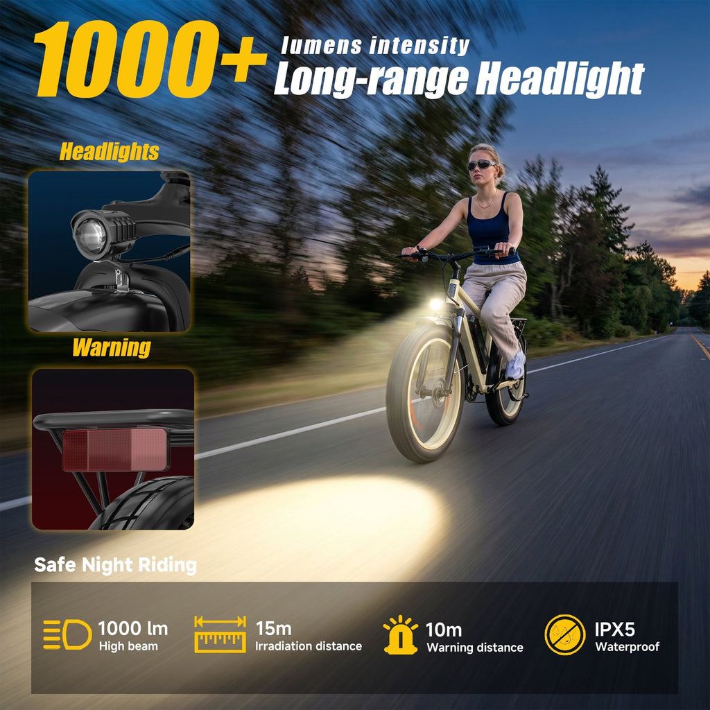 750W 1500W Electric Bike for Adults, 48V 15.6Ah Removable Battery, 26x4 Fat Tire Ebike, 7 Speed Shimano, Rear Rack, UL2849, Black