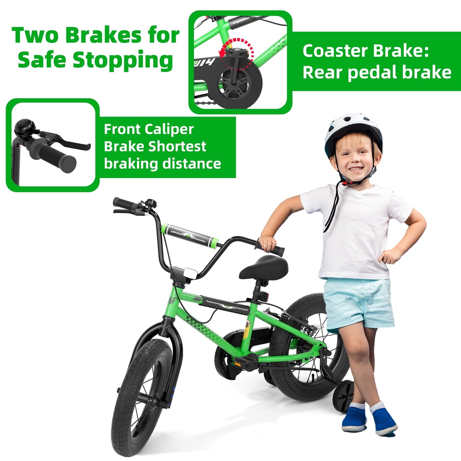 Korimefa Kids Bike, 14 inch Boys Bike BMX Style Bicycle with Training Wheels Coaster Brake for 4 5 6 7 Years Old Toddlers Boys , Blue