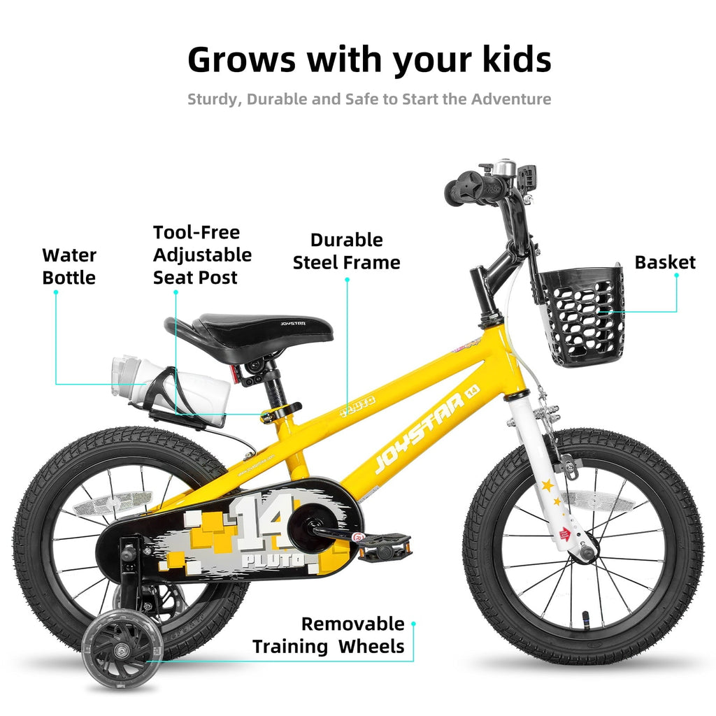 JOYSTAR Pluto Kids Bike with Training Wheels for 14 inch Bike, Gray