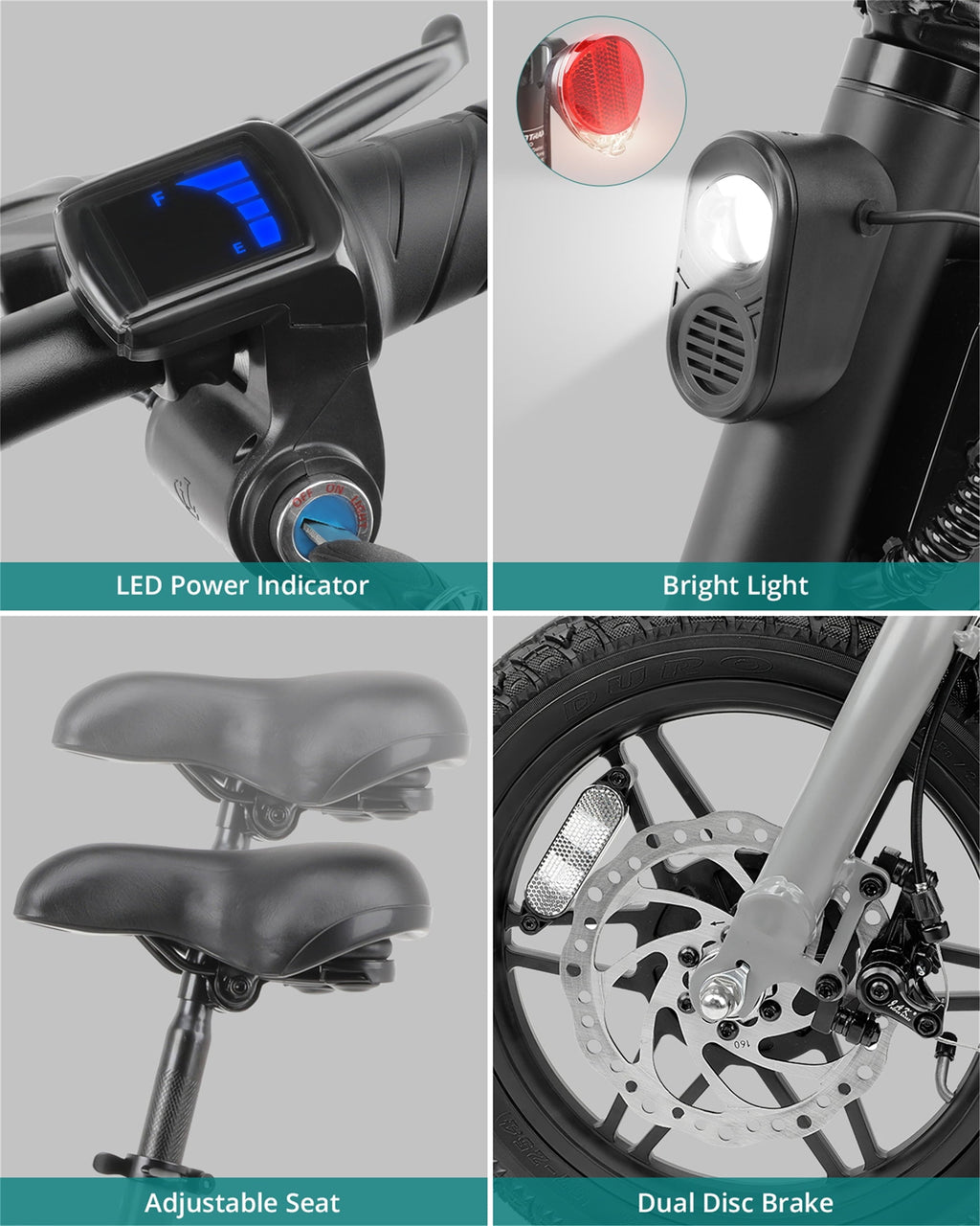 GOTRAX S2 14 Folding Adult Electric Bike, 250W, 15.5 mph Max Speed LED Display, Black