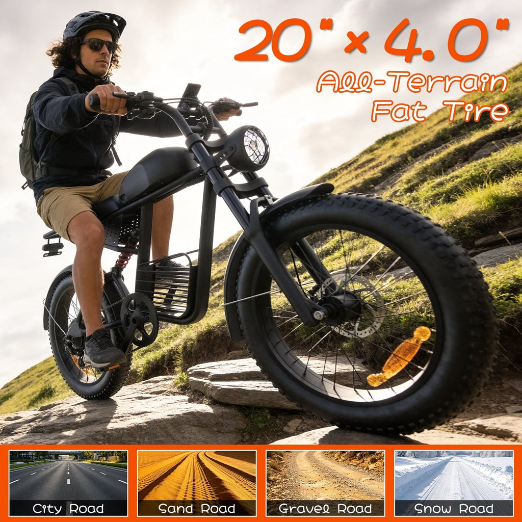Electric Bike for Adults,750W Motor 1500W Peak,Top Speed 30MPH, Max 55miles,20×4.0 Fat Tires,48V 16.8Ah Battery,UL 2849,Fit for 18+