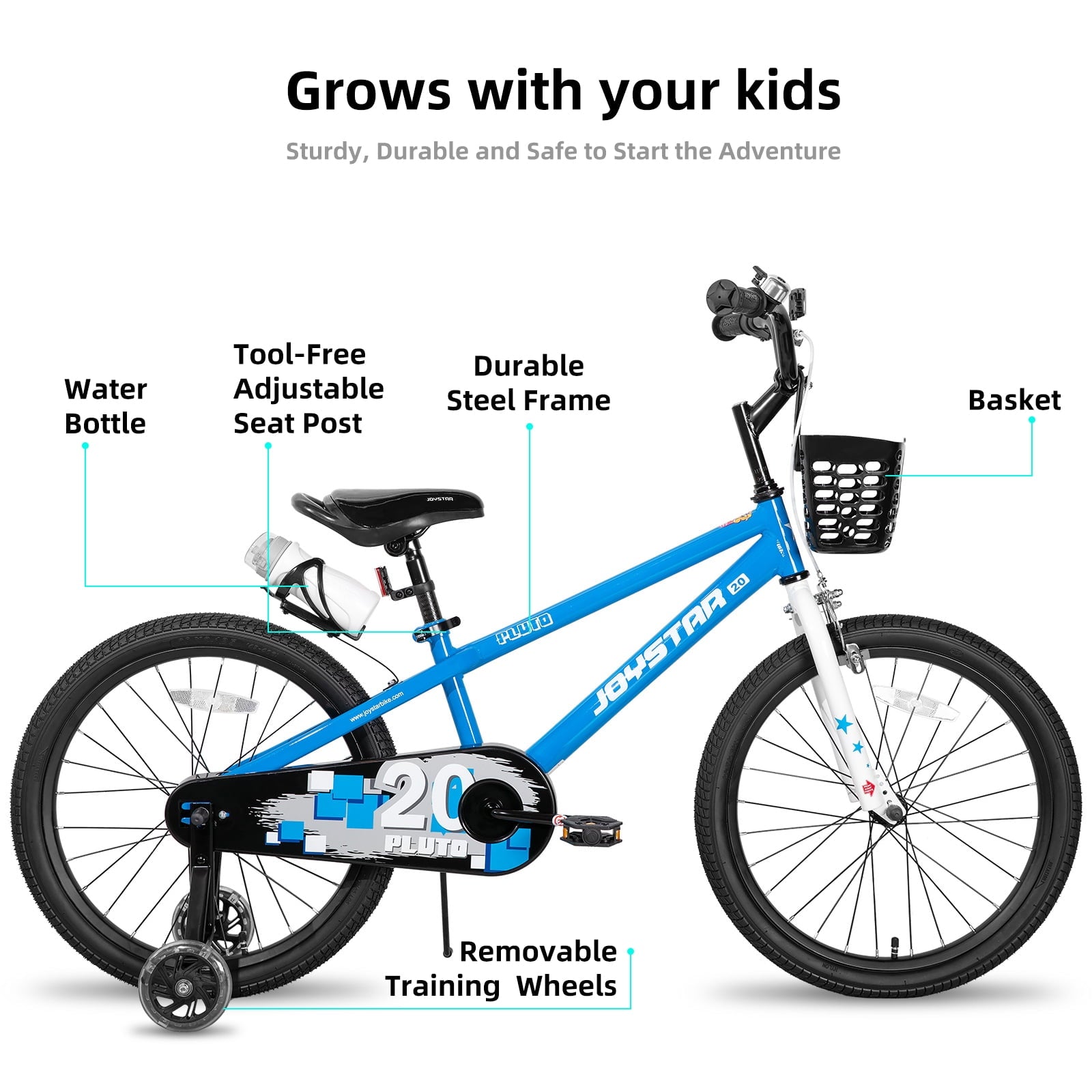 JOYSTAR Pluto Kids Bike with Training Wheels for 14 inch Bike, Gray