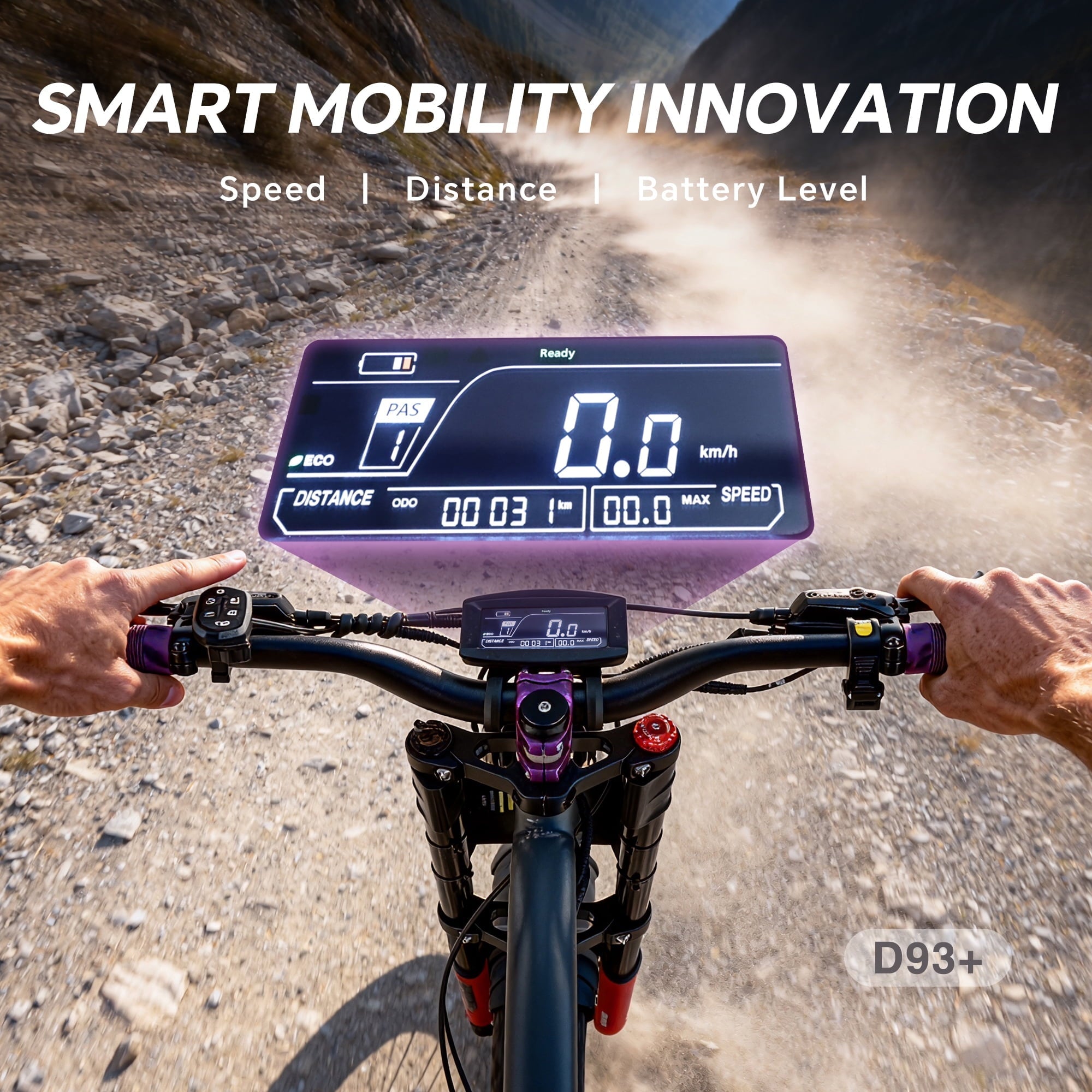 DRIFT.SLIDE D93 Pro Electric Bike for Adults, 1500W Peak Ebike, 20 Mountain Bike, 48V 20.8Ah Waterproof Removable Battery, 37 mph Max – Purple