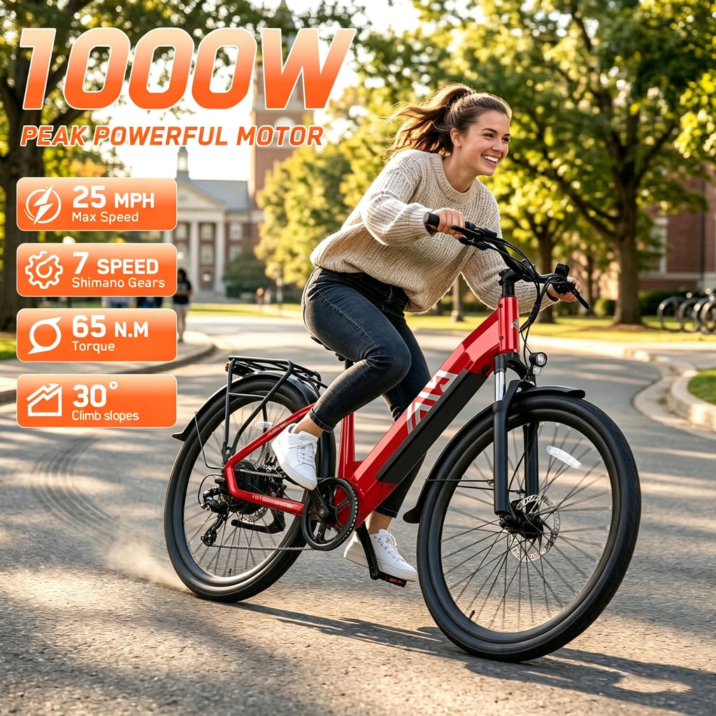 TST Electric Bike for Men, Peak 1000W E Mountain Bike, Electric Bicycle, 27.5 Tire EBike, Hydraulic Disc Brakes, 48V/15Ah Battery