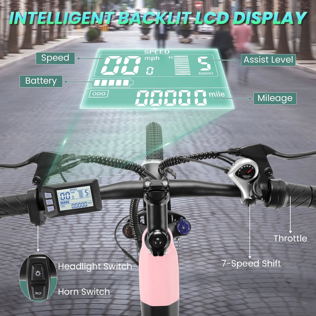 Gocio 26 x 2.1 Electric Bike for Adults, 500W Commuter Ebike, 48V 720wh Built-in Battery, 5 Riding Modes, Max 60 Miles, LCD, Lockable Front Suspension Step Thru E Bikes UL 2849