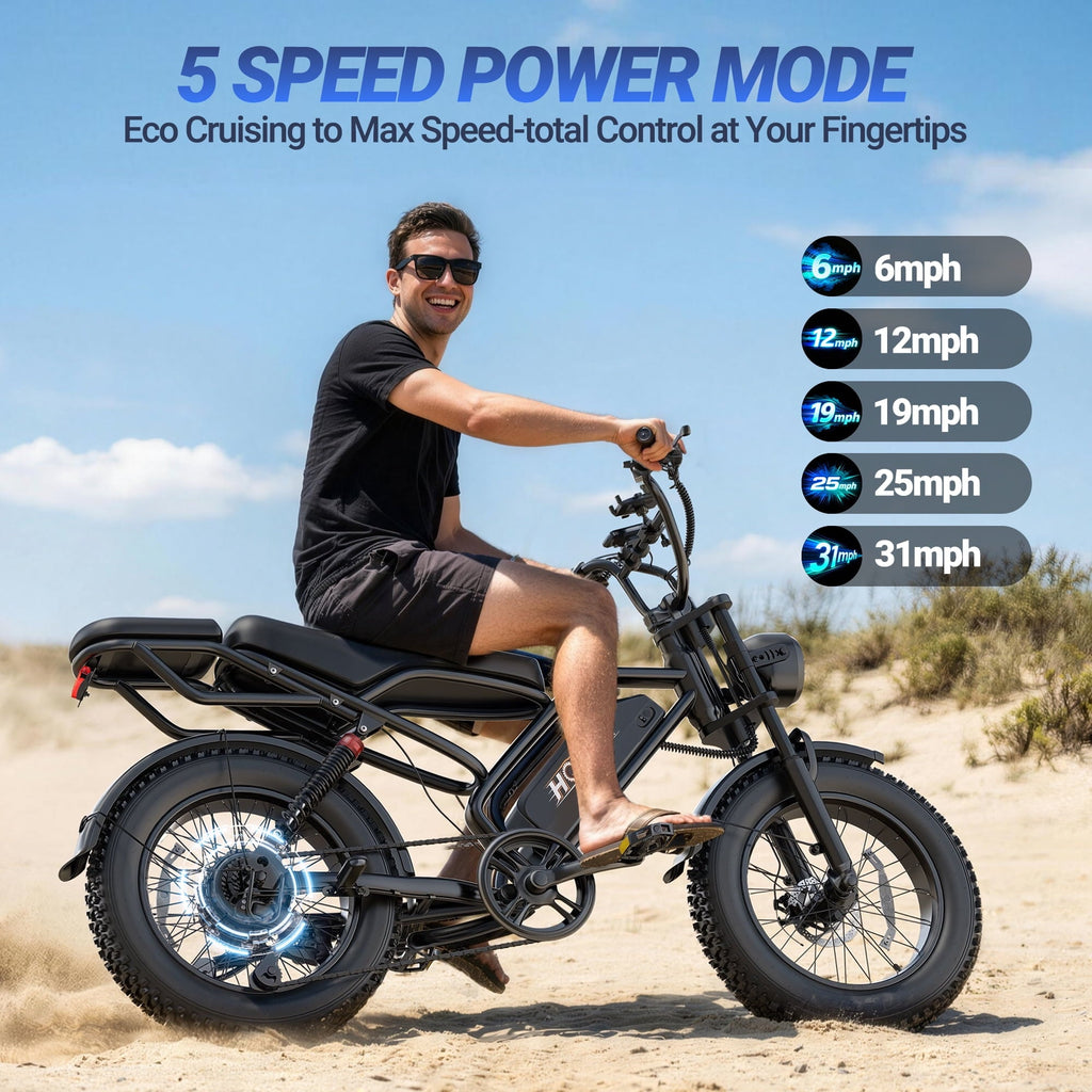HQYEX HQ20 Adult Electric Bike, 1500W Brushless Motor, 20 Fat Tire Ebike, 48V 20Ah Removable Battery, 31MPH Top Speed with Dual Suspension & Dual Disc Brakes for All-Terrain Use