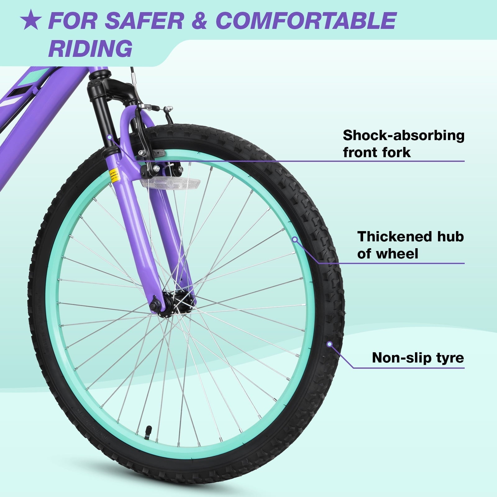Hykolity 24 inch Kids Mountain Bike,7 Speed Kid Bicycle Age 8-14 Year Old with Front Suspension Fork,Adjustable Seat Height,High-Carbon Steel,Purple