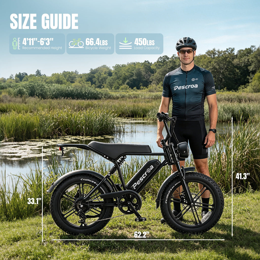 Pescroa E-Bikes for Adults, 1500W Peak Motor Electric Bike for Adults, 20 Fat Tire Electric Bike with 70-100 Miles, 7-Speed Electric Mountain Bike