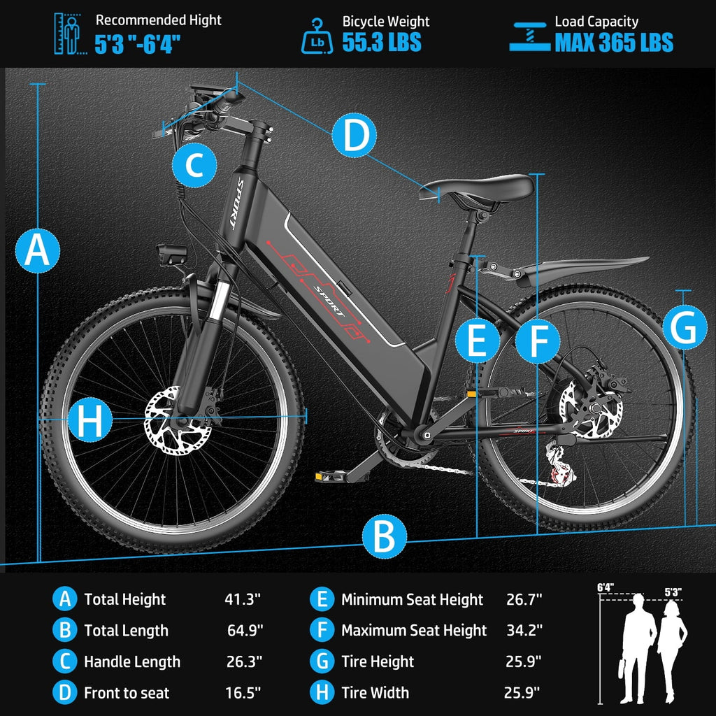 F26-1500W Off-Road Electric Bike, 26 Tire 55 Miles Electric Bike ,48V 10.5 Internal Battery (Removable), Top Speed 30MPH, Electric Mountain Bike Beach Bike, Professional 7 Speed UL2849