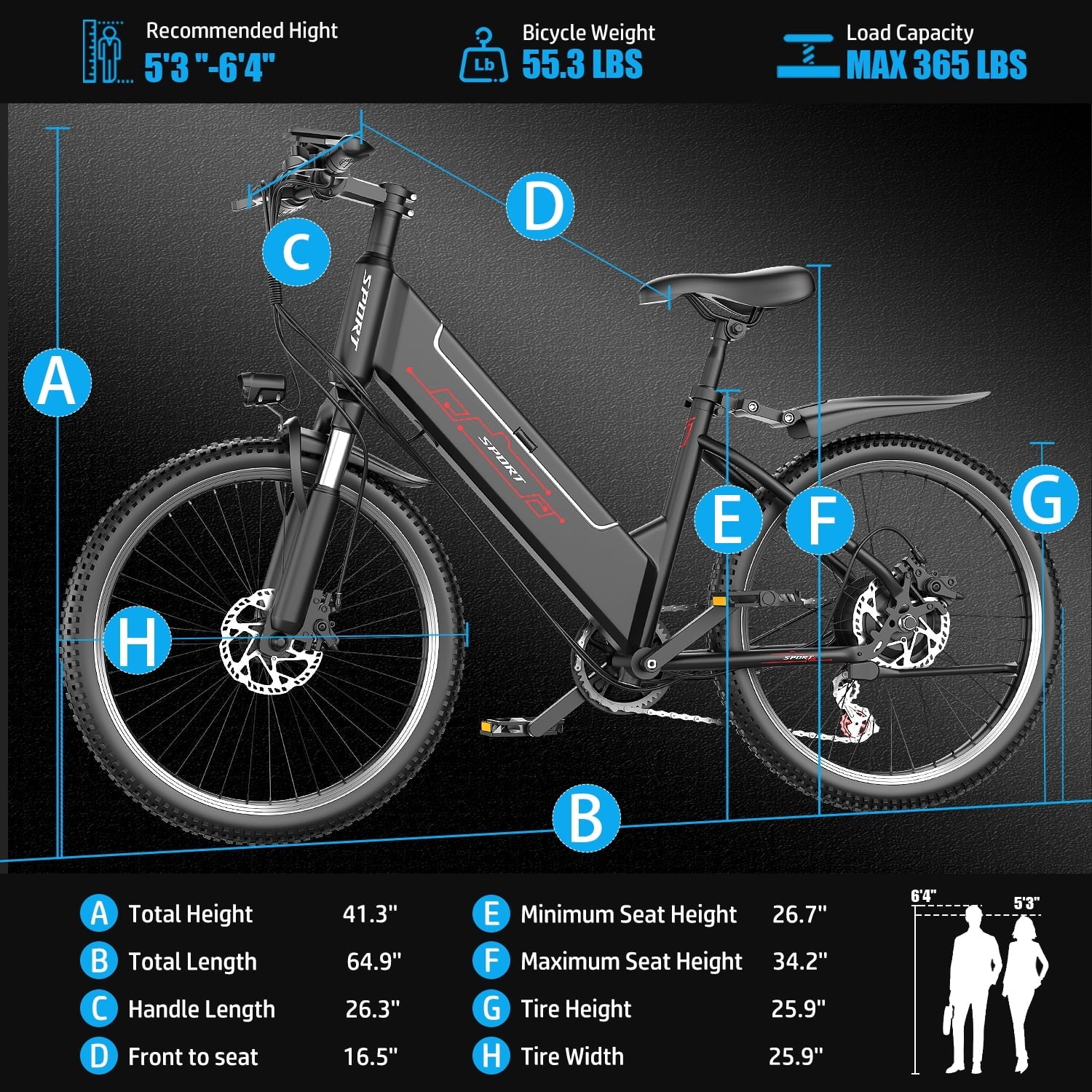 F26-1500W Off-Road Electric Bike, 26 Tire 55 Miles Electric Bike ,48V 10.5 Internal Battery (Removable), Top Speed 30MPH, Electric Mountain Bike Beach Bike, Professional 7 Speed UL2849