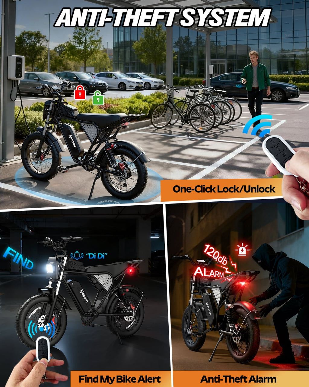 Bopzin Electric Bike for Adults, Peak 1500W App & Anti-Theft, 48V/25Ah, 20x4.0 Fat Tire Ebike, UL2849 E-Mountain Bike
