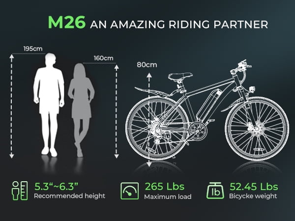 DYU 26 Electric Bike for Adults, 36V/10AH Removable Battery, Peak 750W Brushless Motor, 50 Miles Commuting Range, Front Fork Suspension, Shimano 7 Speed, UL2849