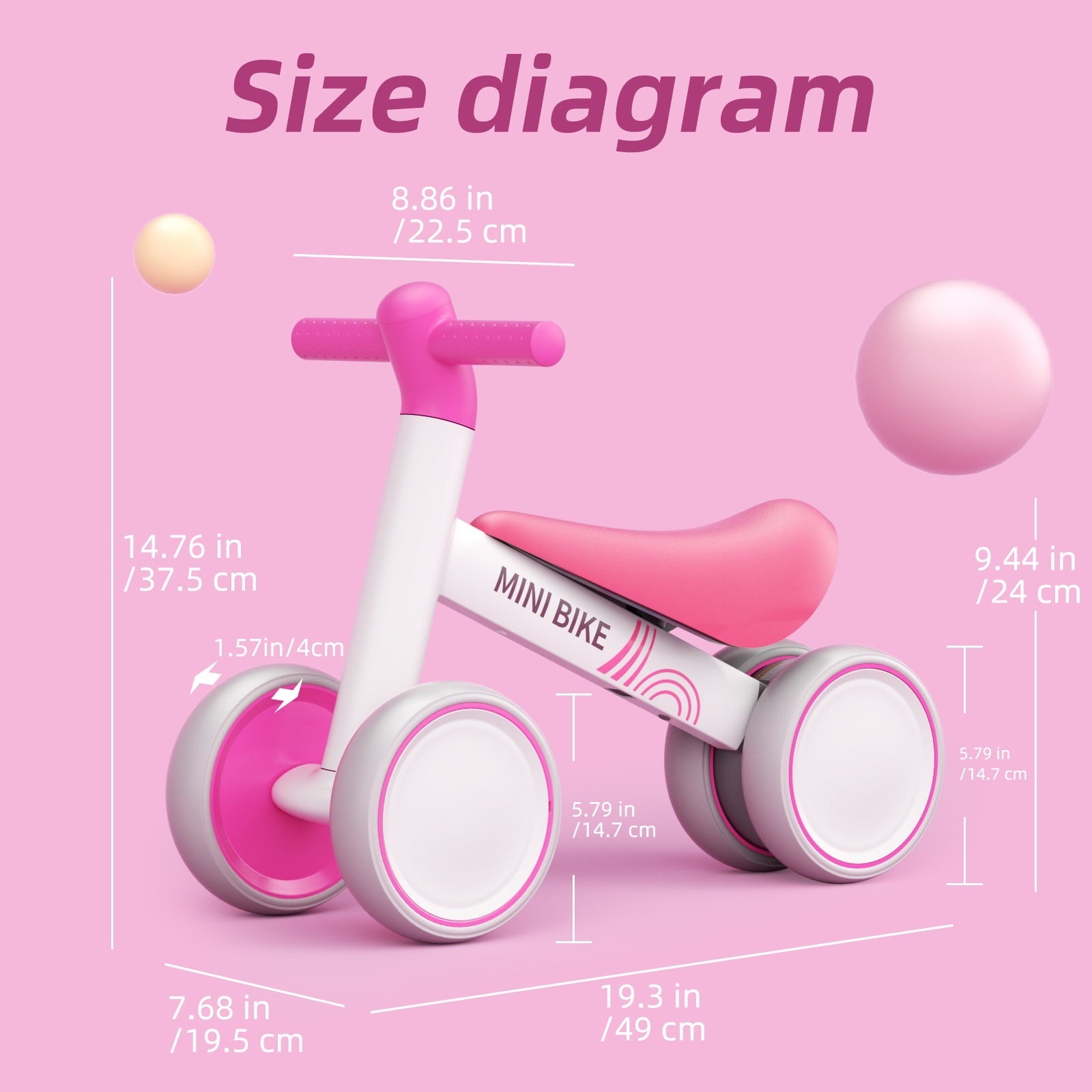 GLAF Baby Balance Bike for 12-36 Months , Toddler balance bike with 4 Wheels , Indoor & Outdoor Bike Riding Toy, First B-day Gift