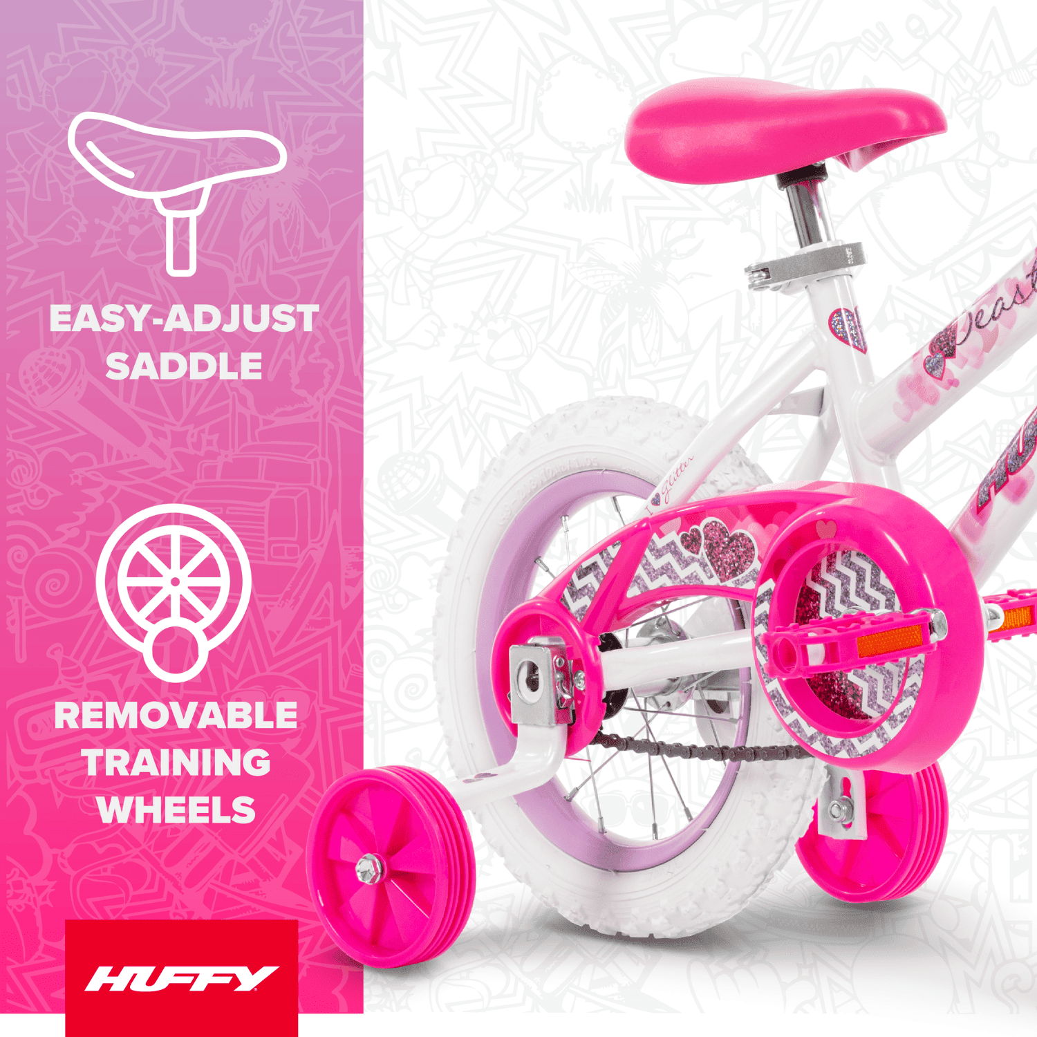 Huffy 12 Sea Star Kids' Bike, Fits Riders 37 - 42, Pink, Youth, Girls