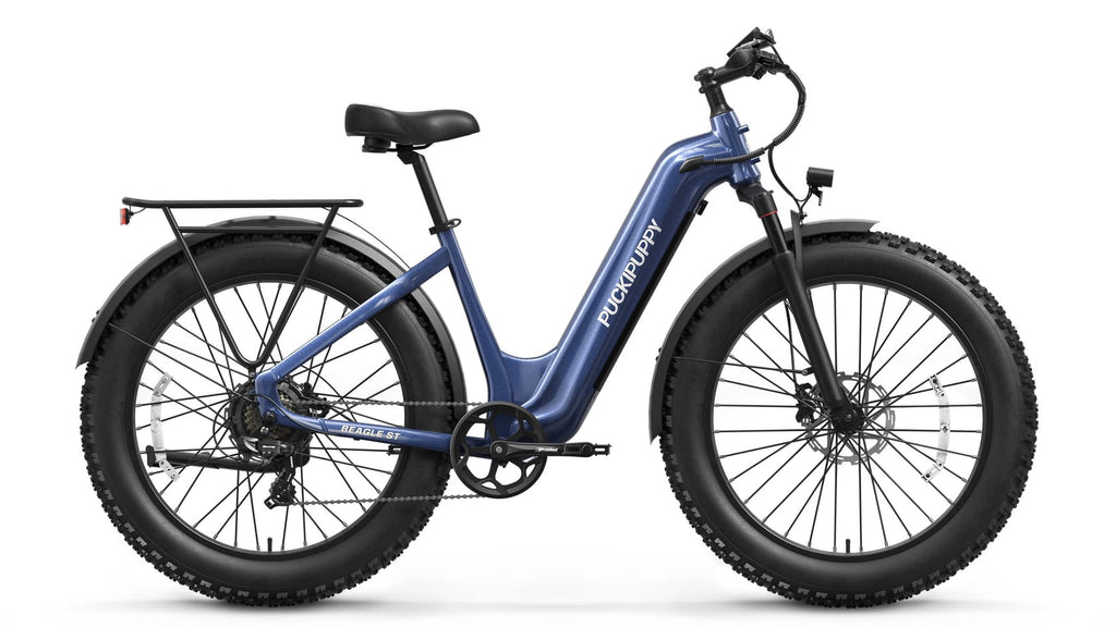PUCKIPUPPY 960W Peak Electric Bike for Adults Step Through E-Bike 28mph Max Speed 60Miles Range 26 Fat Tire Electric Mountain Bike 48V 15AH Battery 7 Speed off-Road Ebike, Comply with UL2849 By SGS
