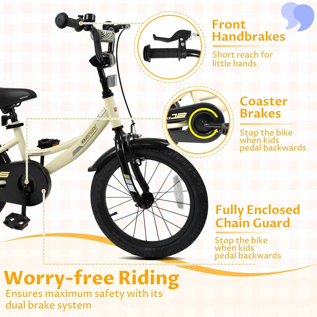 Costway 18 Inch Kids Bike with Training Wheels Dual Brakes Adjustable Seat Handlebar Height