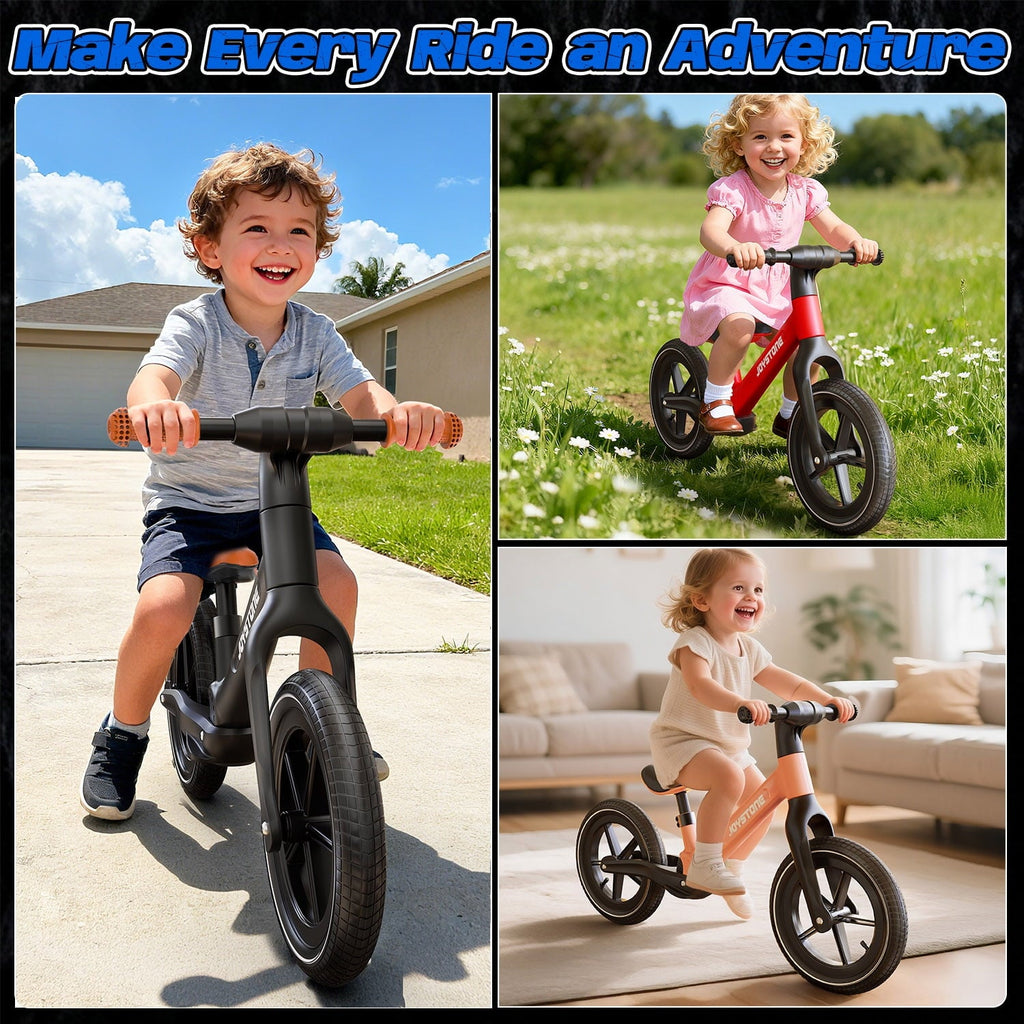 JoyStone 14 Inch Balance Bike for Kids, Toddler Balance Bike with Air Rubber Tires, Adjustable Seat, Lightweight No Pedal Training Bicycle, Gift Bike for 2-6 Boys Girls, Black