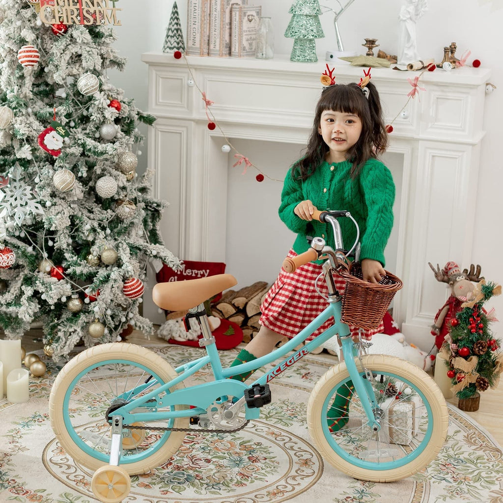ACEGER 16 Inch Girls Bike with Basket, Purple, Training Wheels, Ages 4-8
