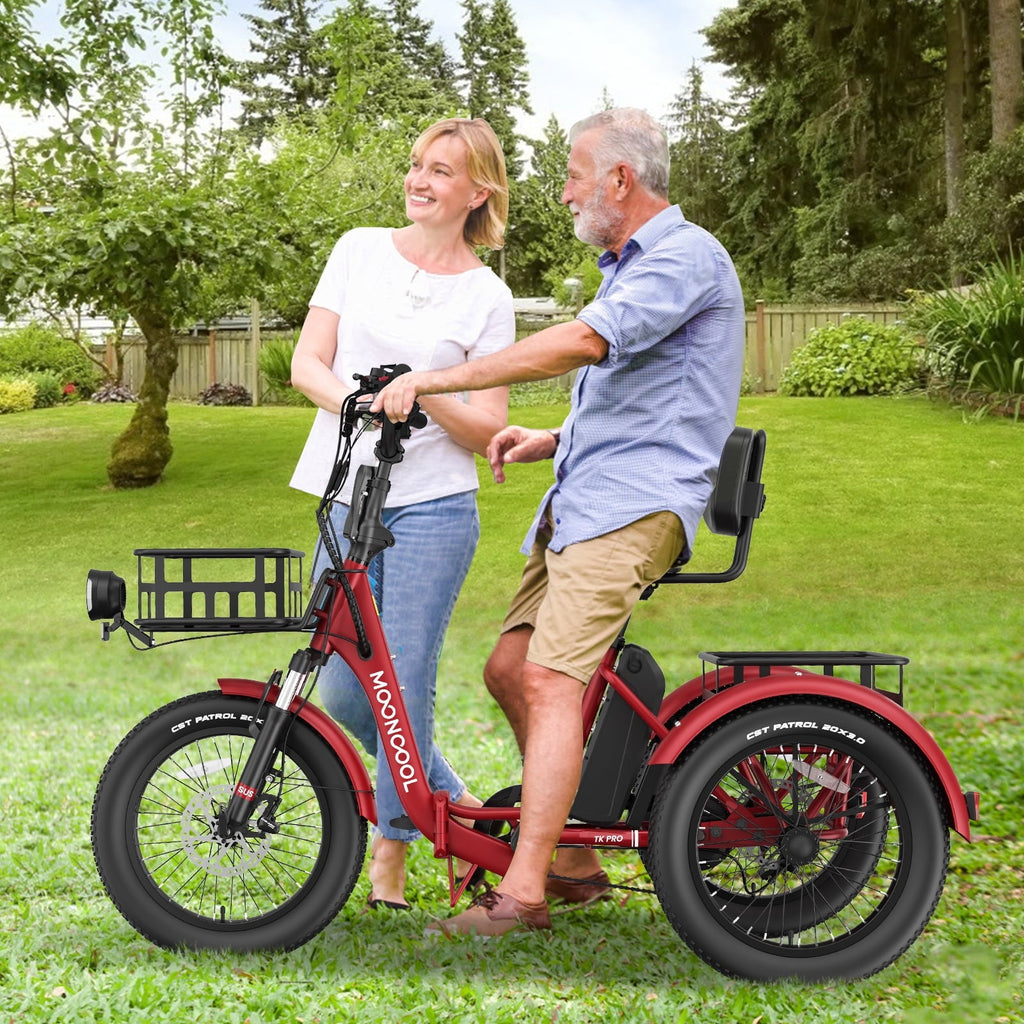 MOONCOOL TK Pro Foldable Electric Tricycle W/ Rearview mirror accessory Kit, 1500W Motor 48V 20Ah Battery, 20 Fat Tire Three Wheel 6-Speed Electric Mountain Bicycle for Adults