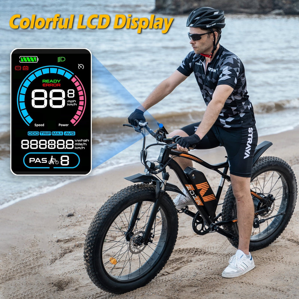 ZDZA Electric Bike for Adults, Peak 1500W Motor E-Mountain Bicycle, 26 Fat Tire 28mph Ebike, 48V 15Ah Removable, Dual Suspension with Shelf UL2849, Black