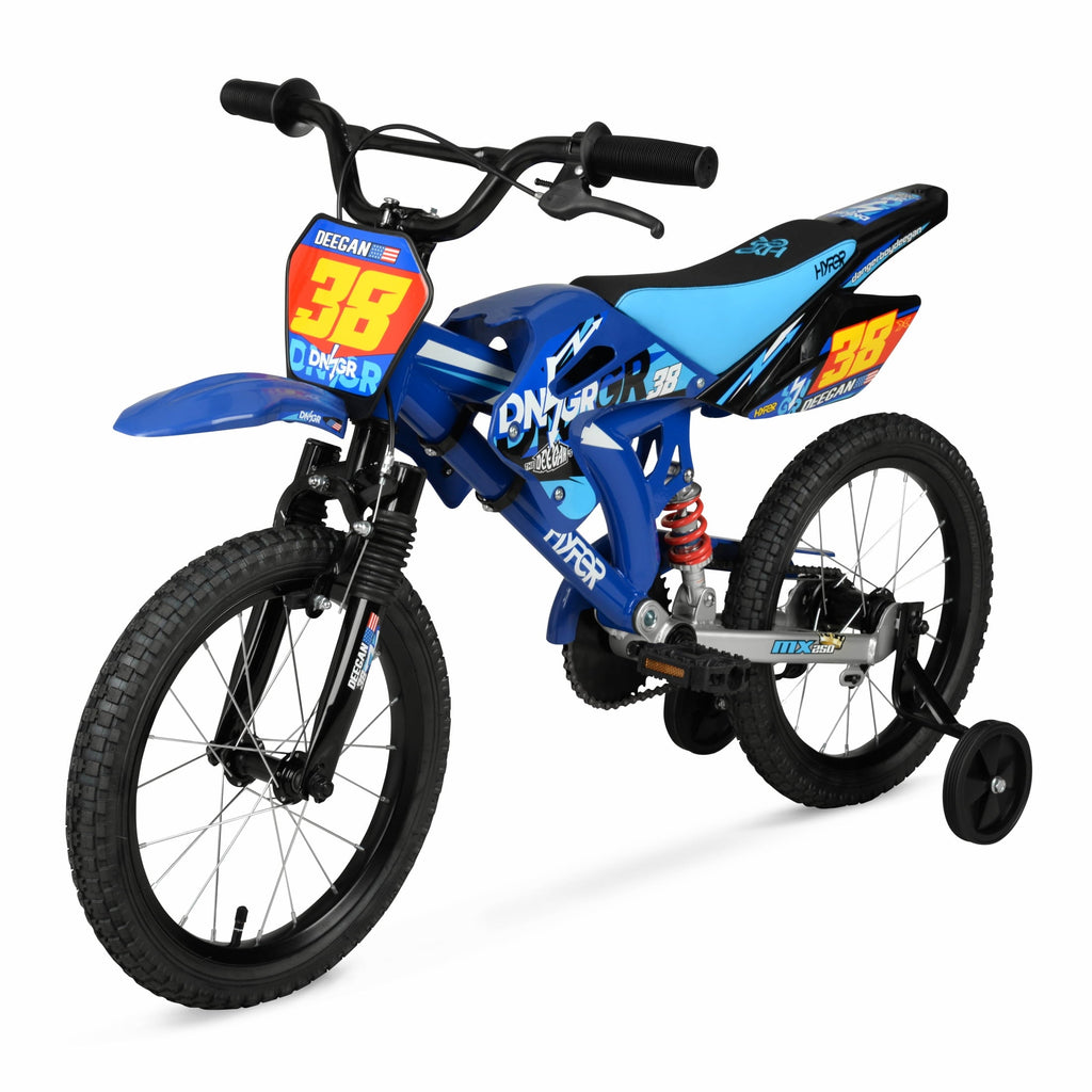 Hyper Bicycles 16 'Danger Boy' Deegan Moto Bike, Children Ages 5-7, Blue