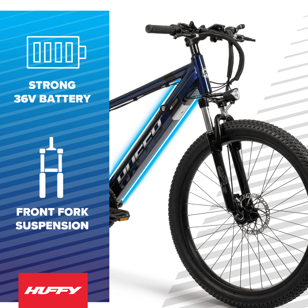Huffy 27.5 Vertis 36V Electric Mountain Bike, Fits Riders 60+, Gray, Adult, Unisex