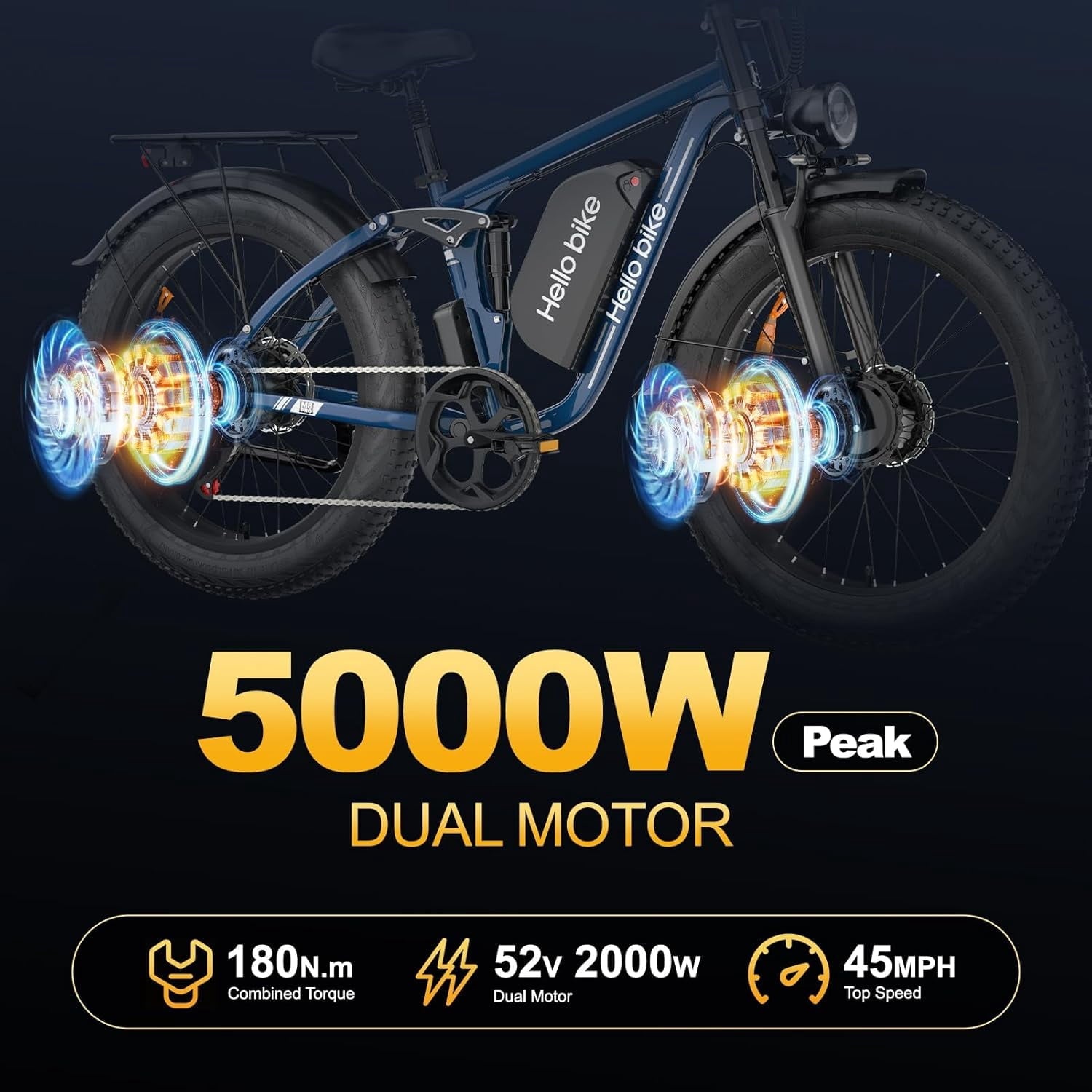 26 Electric Bike for Adult,5000w Dual Motors,up 100 Miles 52V 25Ah Ebike,26 x 4.0 Fat Tire Adult Bicycles for All Terrain,Mountain Commuter UL2849