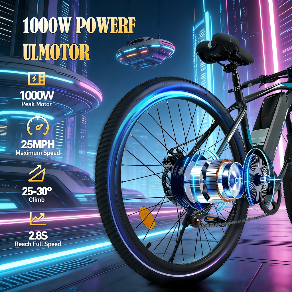 SHCNTEKU 749W Electric Mountain Bike, 26IN 25MPH 45Miles 7-Speed ebike with 36V 12ah 432Wh Battery ,e bicycle with UL 2849