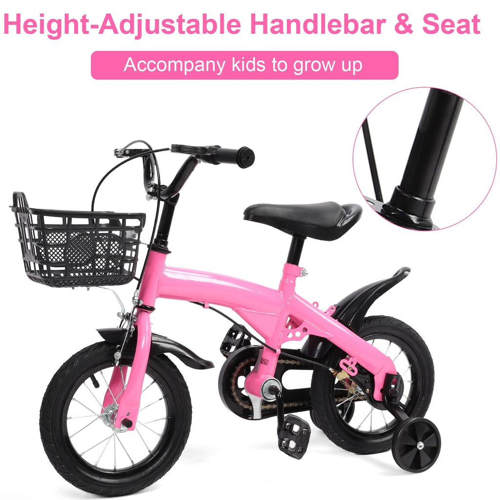 12 inch Kids Bike with Training Wheels, Children Bike with Adjustable Handlebar, Kids Bicycle for Boys Girls Toddlers Age 3-5, 2-in-1 Red Toddler Bike