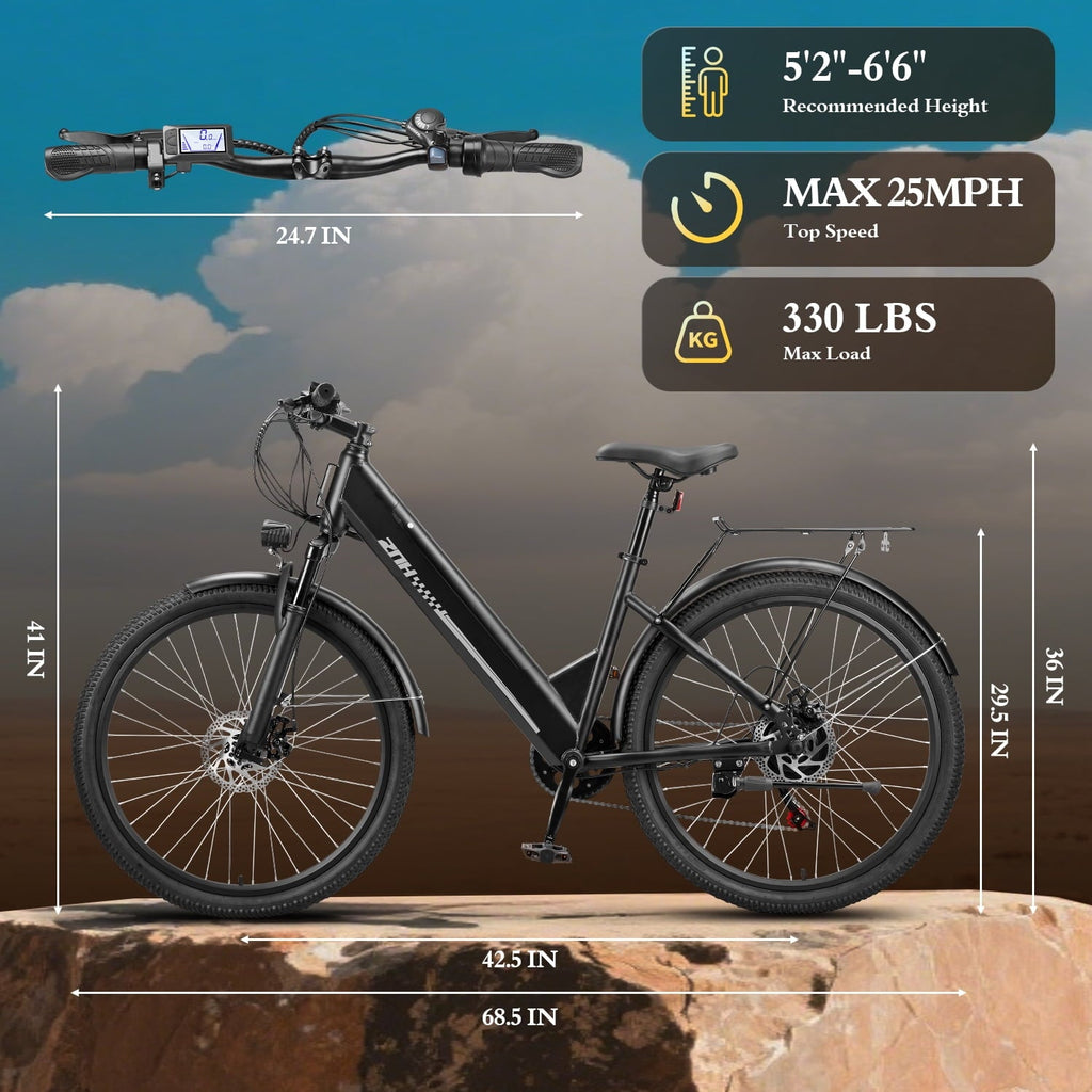 ZNH 26Low Step Commuter Electric Bike for Adults|750W Powerful Motor Adult Electric Bicycles Max 20mph|48V 13Ah Removable Battery Women City Ebike|UL2849|Black