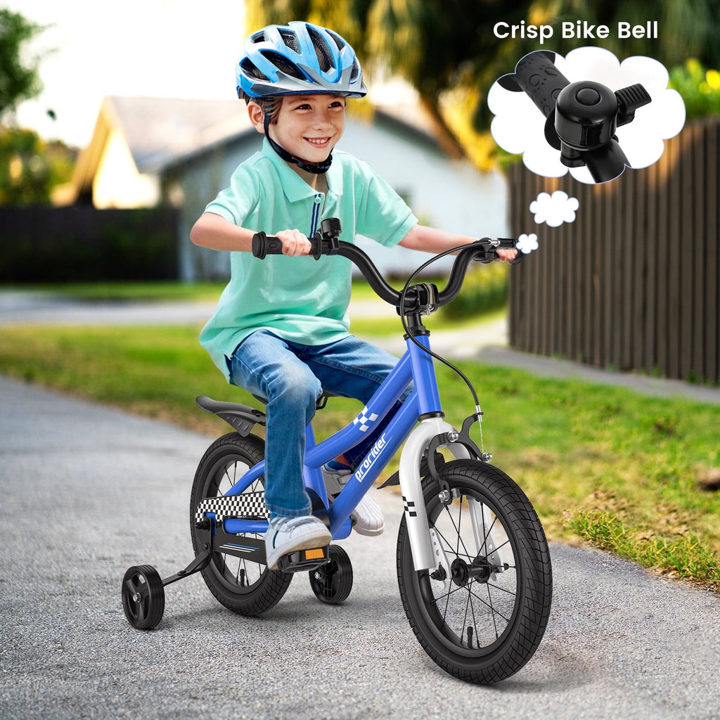 Costway 14'' Kid's Bike with Removable Training Wheels & Basket for 3-5 Years Old Blue
